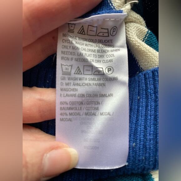 J Jason Wu NWOT Stripe Knit Sweater Women's 1X Modal Cotton Preppy Nautical Blue - Picture 6 of 7